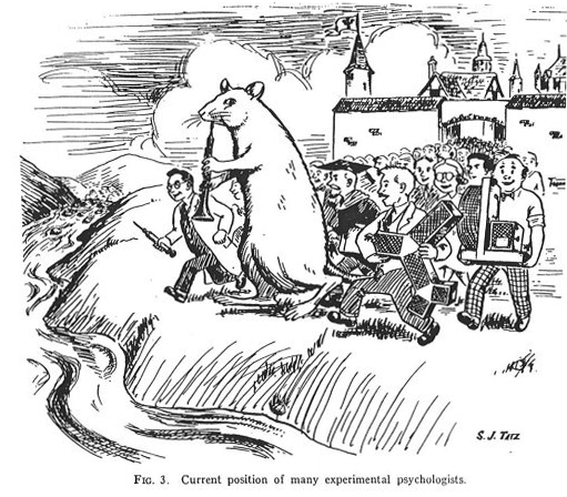 A giant rat playing a flute leads experimental psychologists